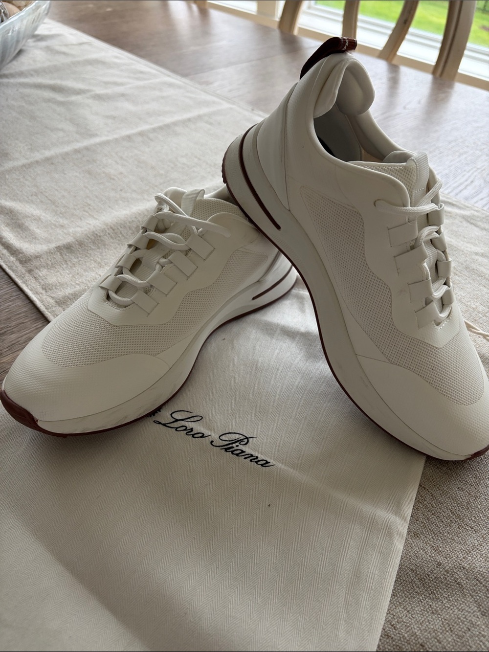 Loro Piana women White Leather & Mesh Sneakers with Maroon Accents - Picture 2 of 8